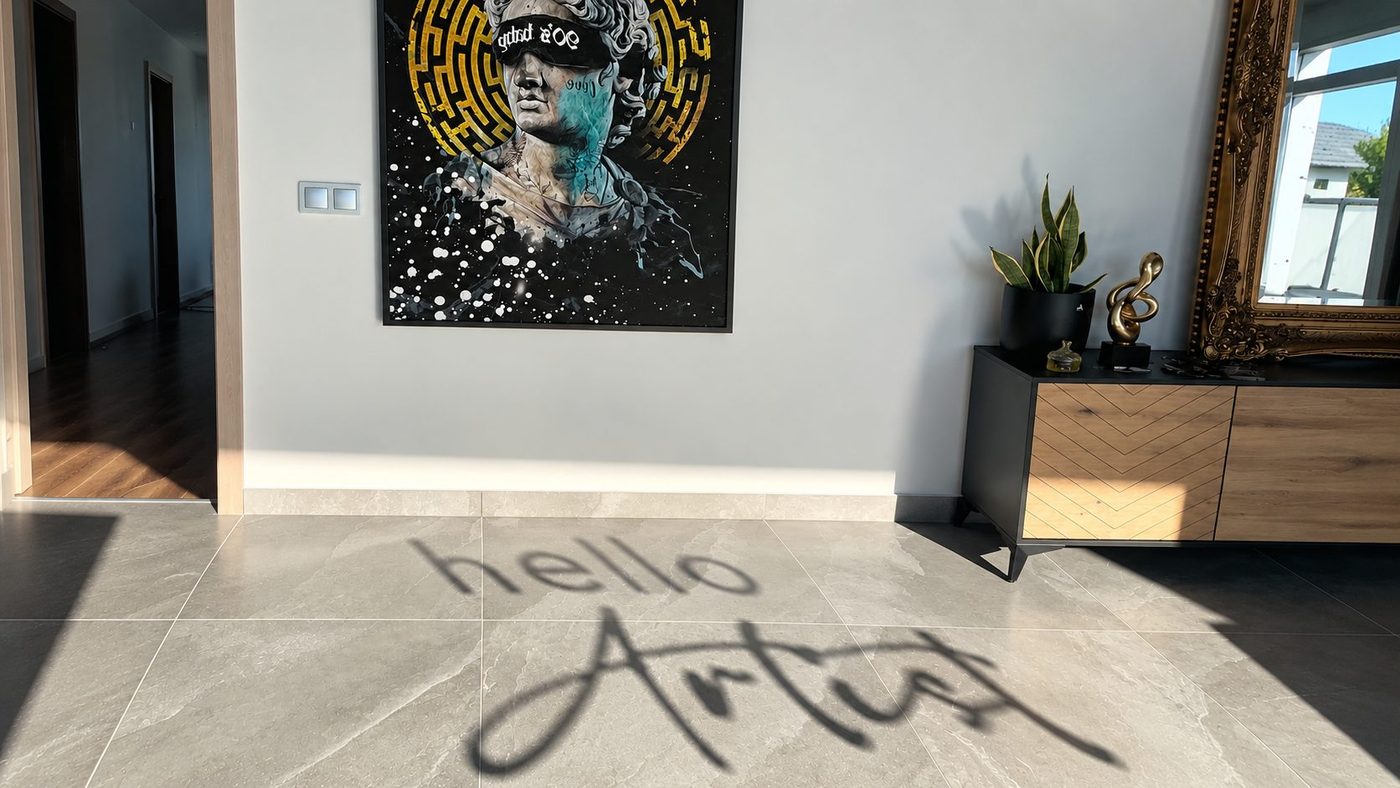Hello Artist felirat a bejáratnál